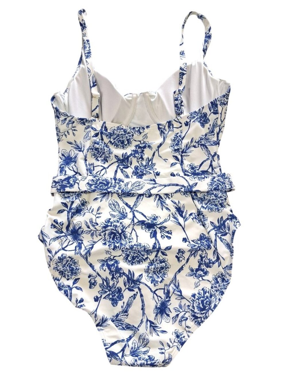 Hutch Sally Blue & White Floral One Piece Swimsuit With Belt Size Large NWT $198 - Picture 4 of 9